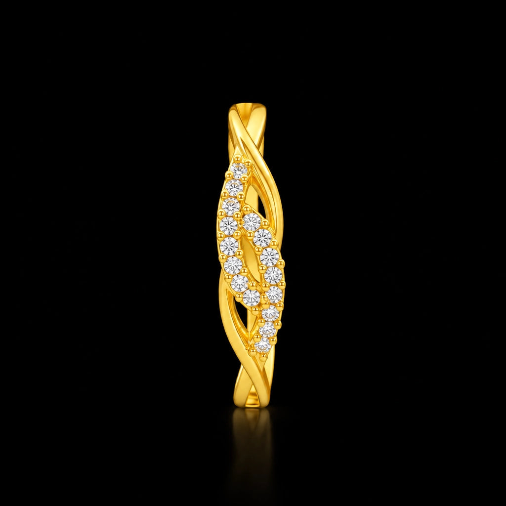 Twin Leaf Stone Row Twist Shank Ring Gold Layered