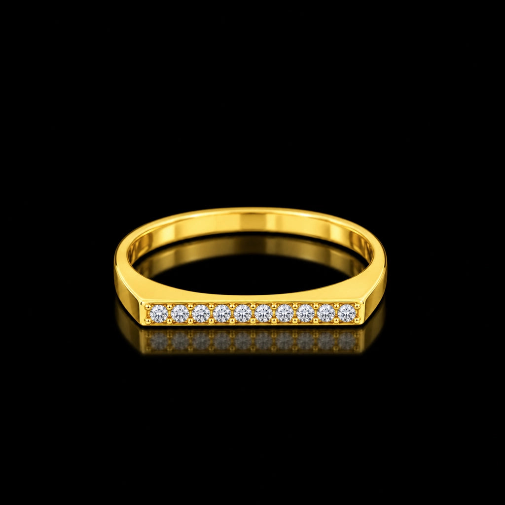 Ten Stone Bar Flat Top Band Ring Gold Layered