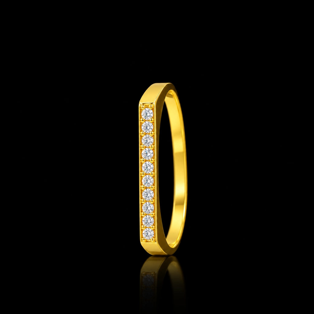 Ten Stone Bar Flat Top Band Ring Gold Layered