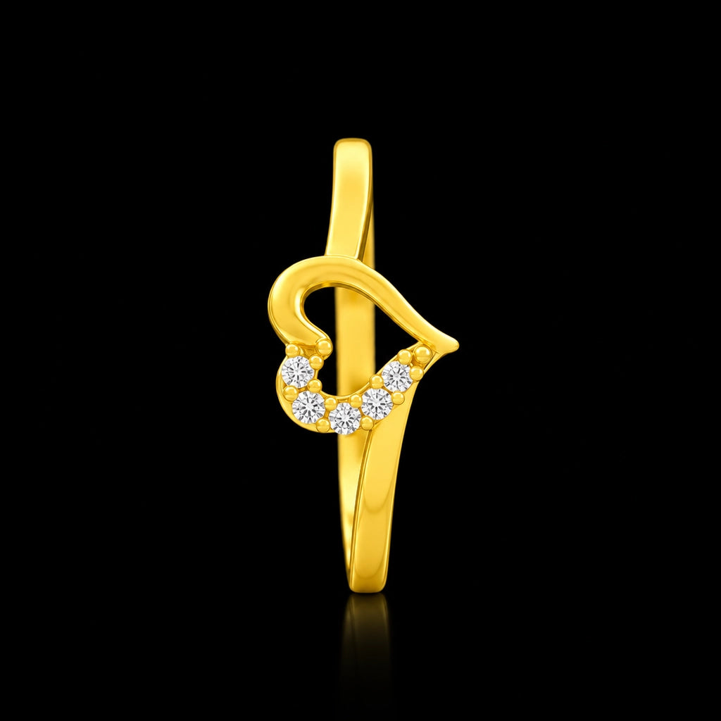 Open Heart Five Stone Curve Shank Ring Gold Layered
