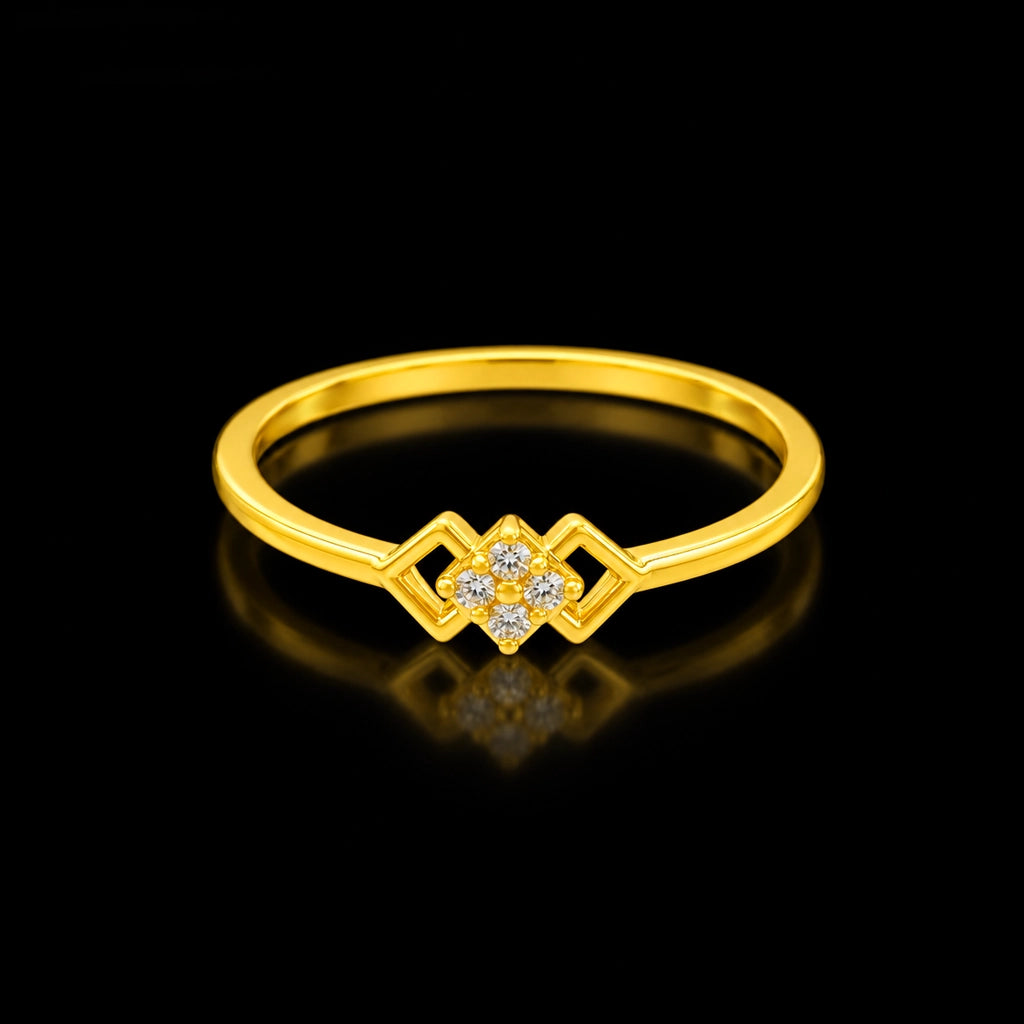 Four Stone Cluster Twin Frame Fine Ring Gold Layered