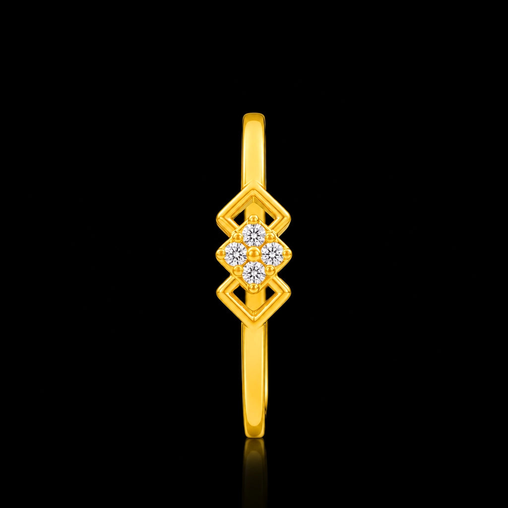 Four Stone Cluster Twin Frame Fine Ring Gold Layered