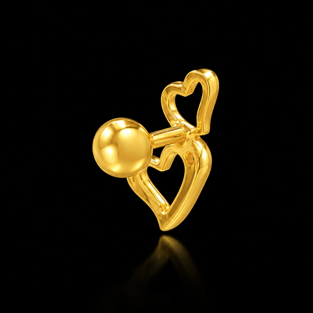 Twin Open Heart Stone Row Stud Gold Layered