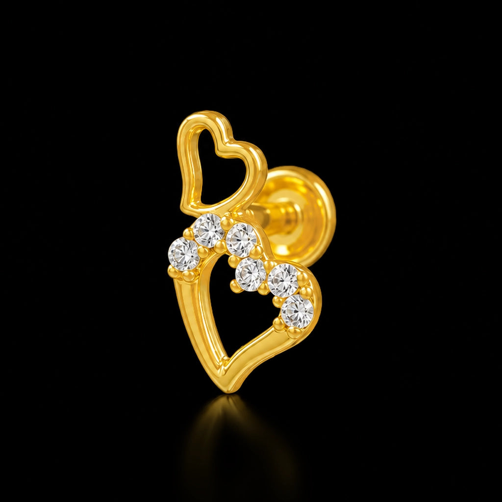 Twin Open Heart Stone Row Stud Gold Layered