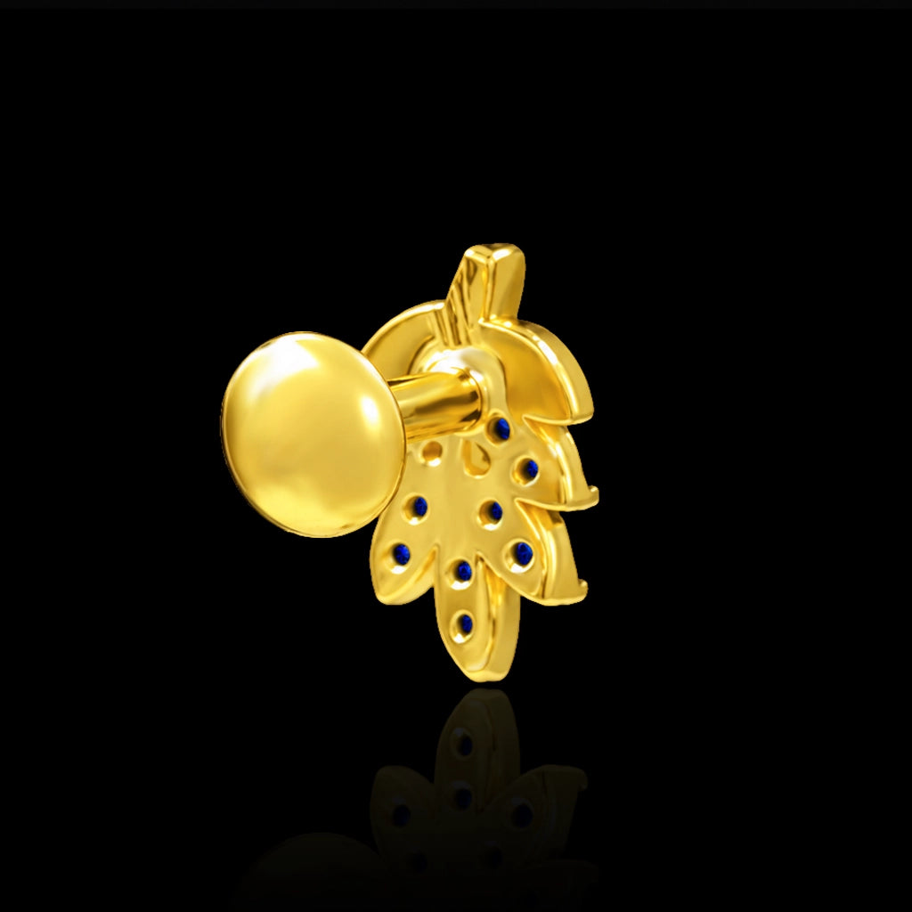 Leaf Spray Stone Stud Gold Layered