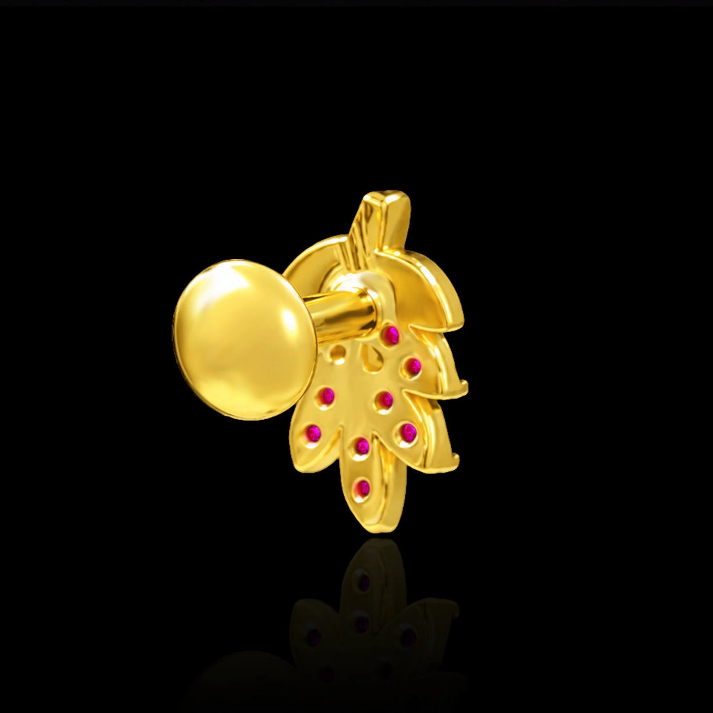 Leaf Spray Stone Stud Gold Layered