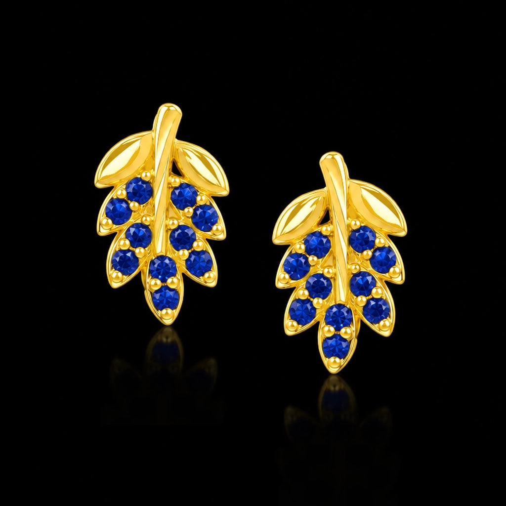 Leaf Spray Stone Stud Gold Layered