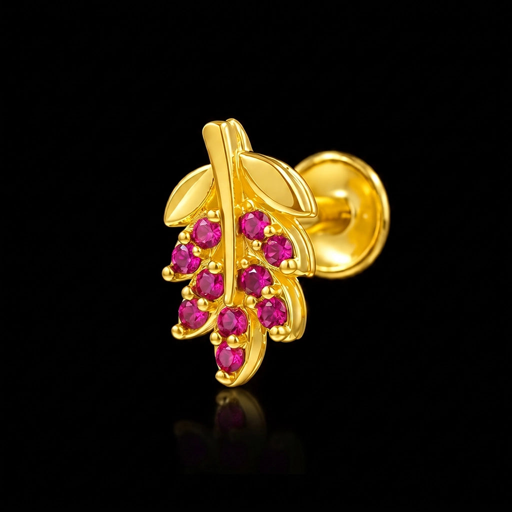 Leaf Spray Stone Stud Gold Layered