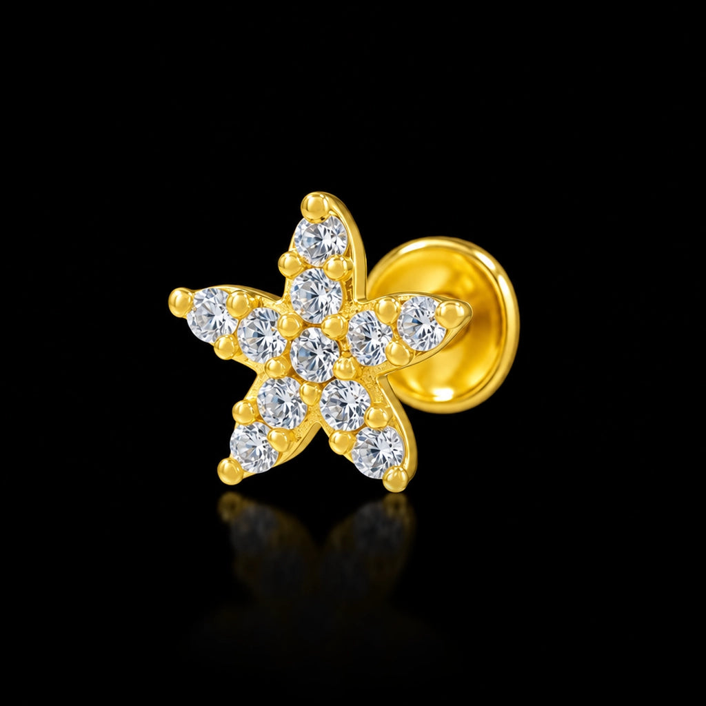 Five Petal Star Stone Stud Gold Layered