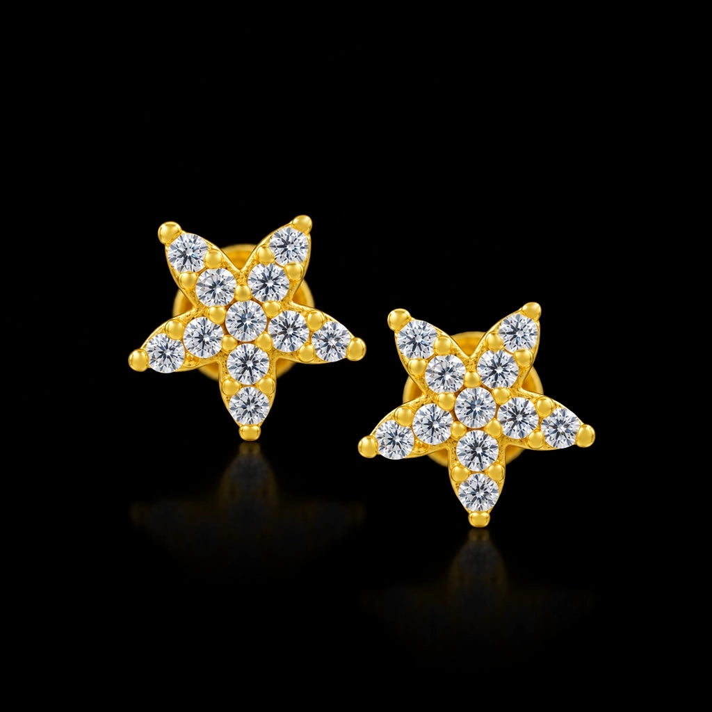 Five Petal Star Stone Stud Gold Layered