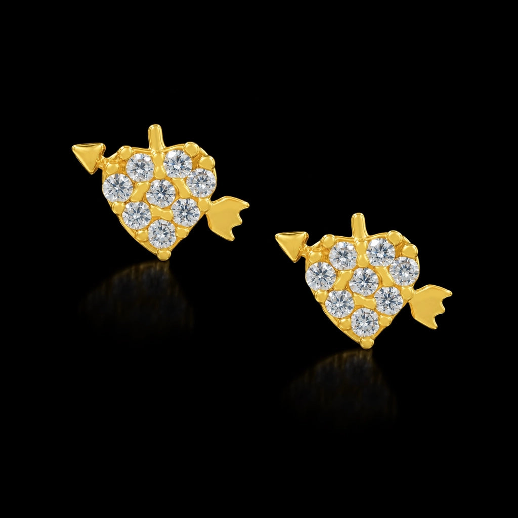 Heart Arrow Stone Cluster Stud Gold Layered
