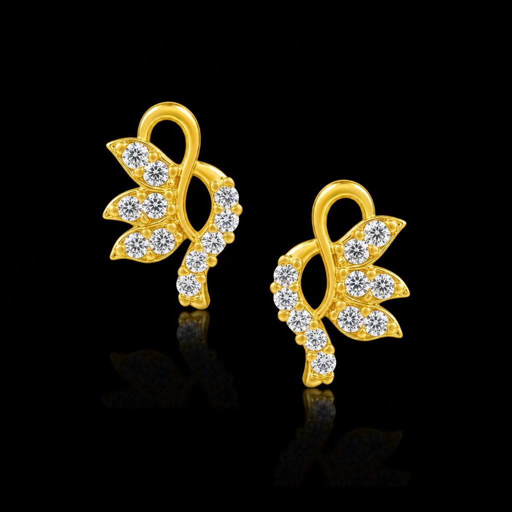 Lotus Petal Infinity Loop Stone Stud Gold Layered