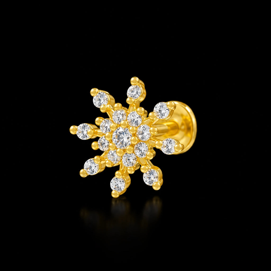 Snowflake Burst Stone Stud Gold Layered