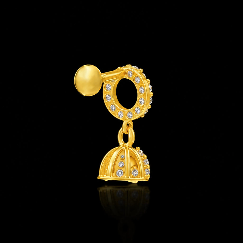 Ring Dome Stone Jimikka Hanging Stud Gold Layered