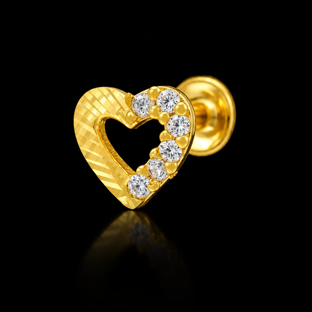 Heart Half Stone Diamond Cut Stud Gold Layered