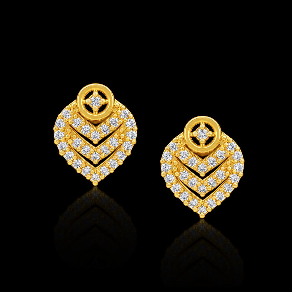 Heart Chevron Stone Ring Top Stud Gold Layered
