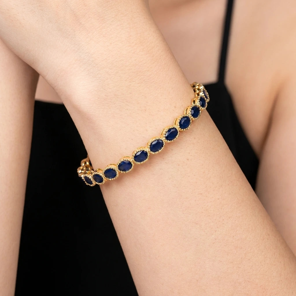 24ct Heavy Gold Layered Stone Bangle PSB17BL-032