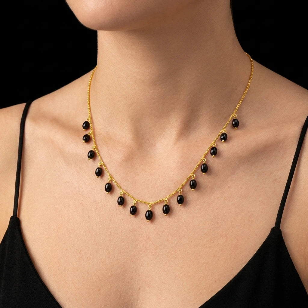 Black Bead Necklace PPNS9BO-073