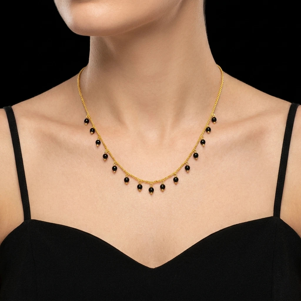 Black Bead Necklace PPNS8BO-073
