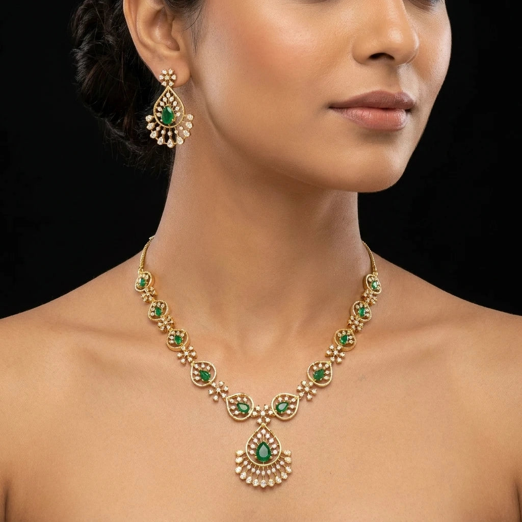 Premium Stone Necklace Short With Stud PMSNS108WG-008, PMSHST147WG-082
