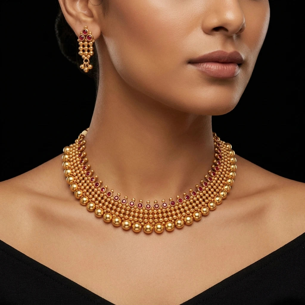 Geru Stone Necklace Short With Stud PSGRNSSR39R-038, PSGRHSTSR25R-081
