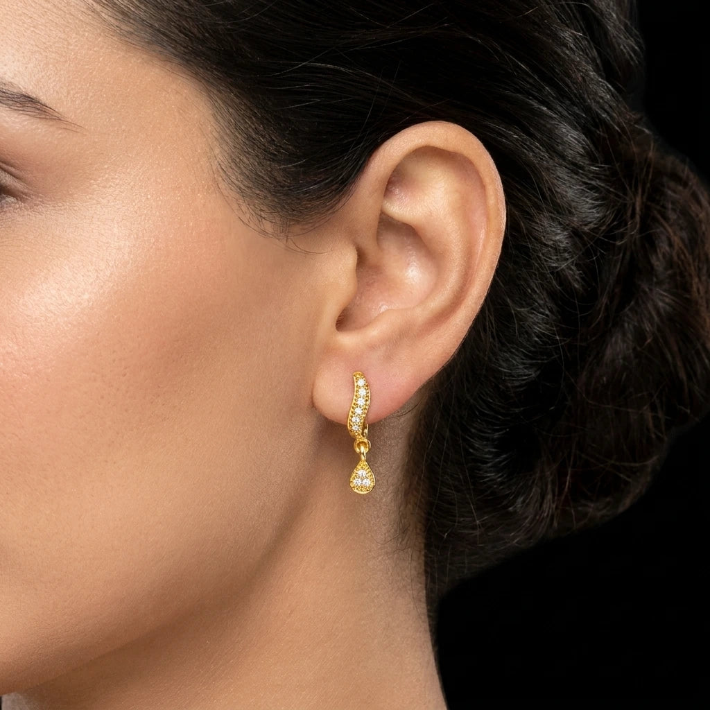 Stone Hoop Earring with stone drop PSRHST68W-001