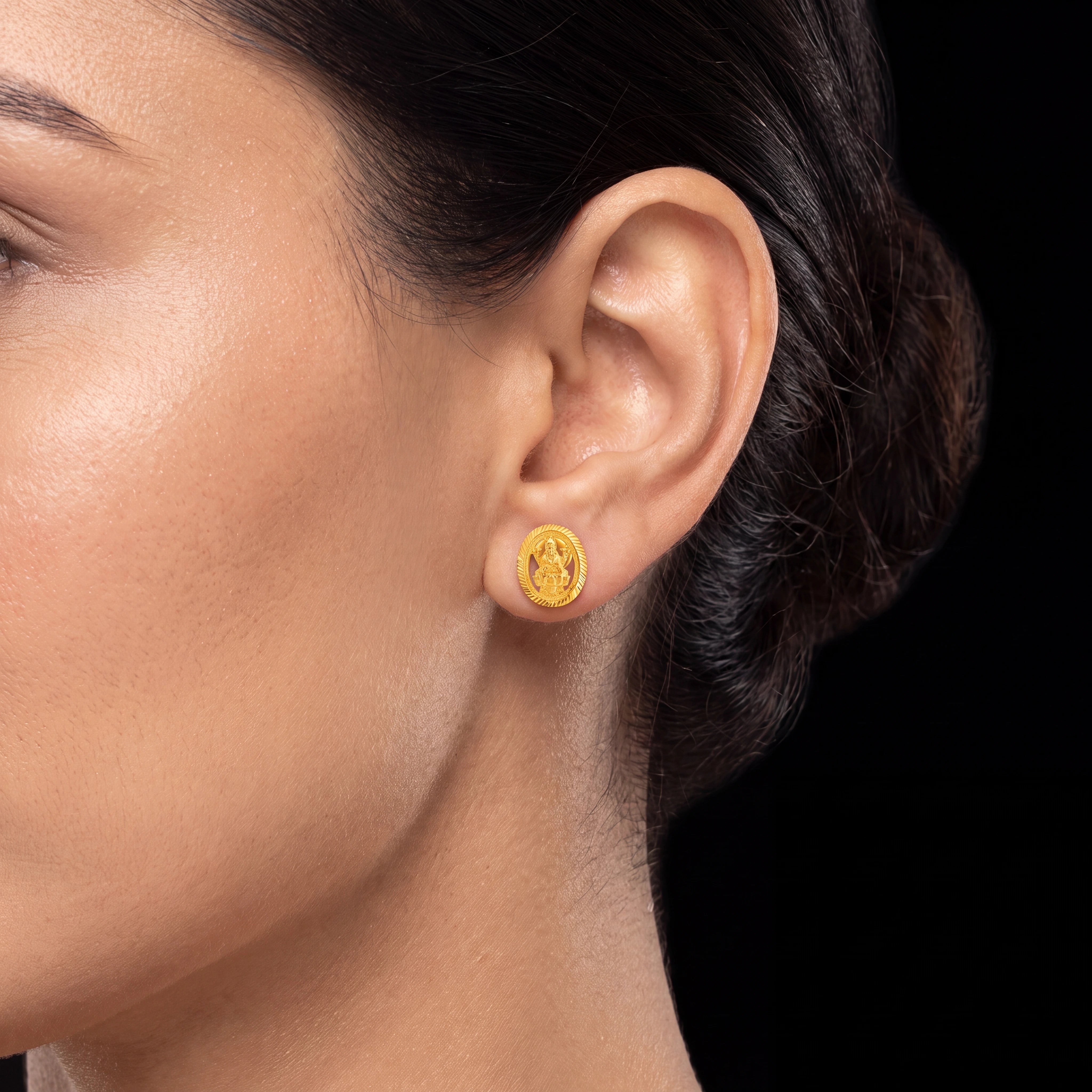 Traditional Gold Layered Goddess Lakshmi Stud Earrings for Women  PGST11-041