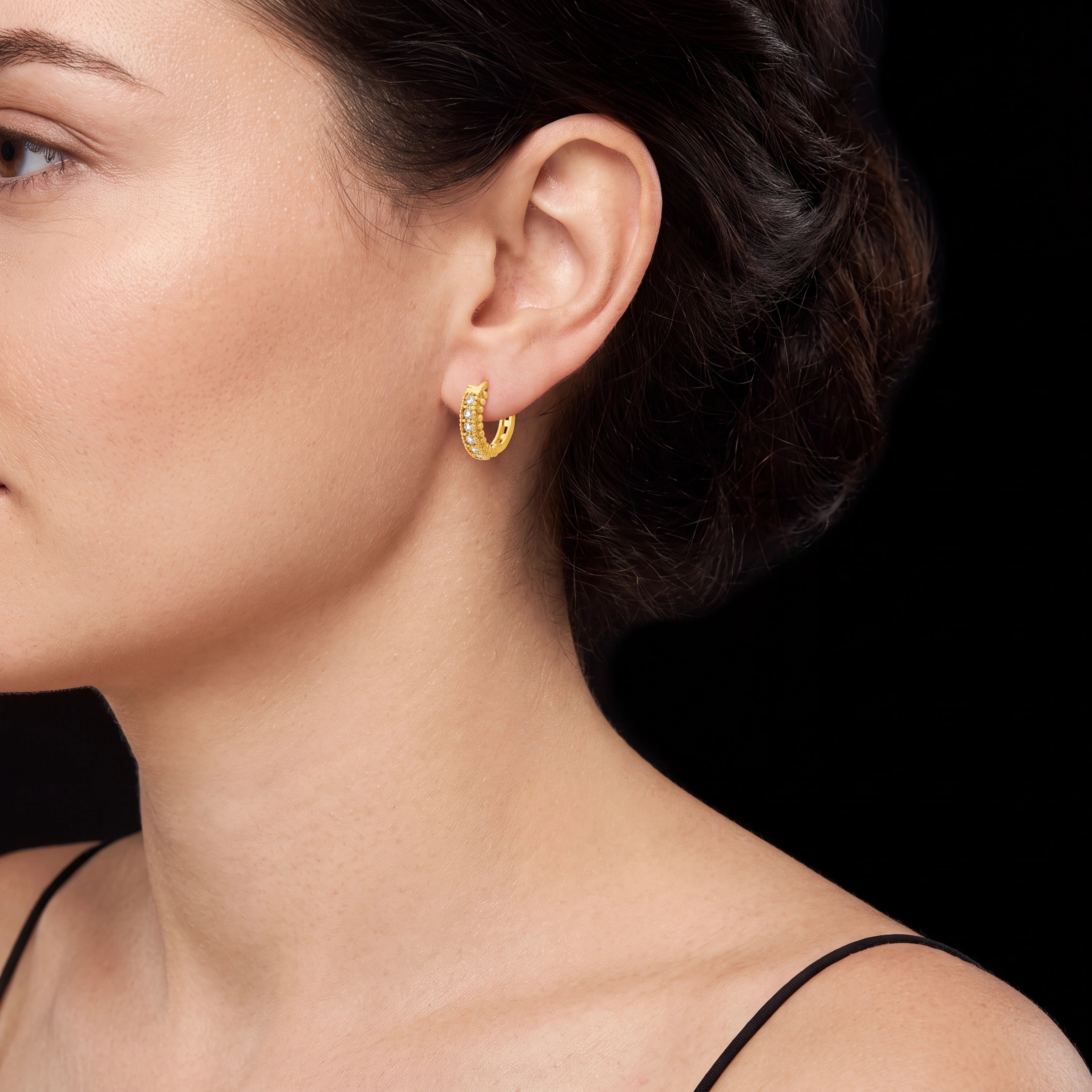 22K Gold layered CZ Small Hoop Earring for Women PSRST8W-07