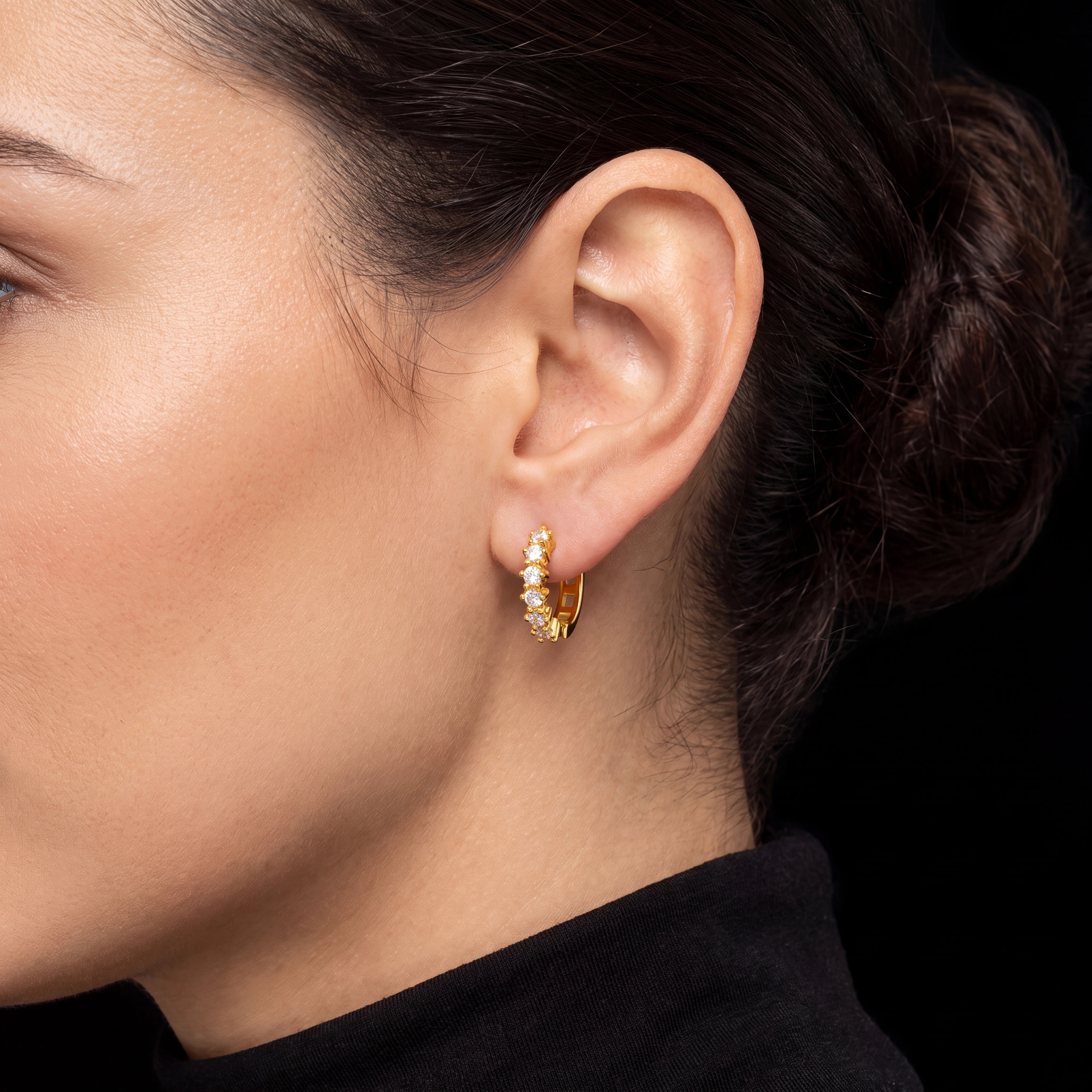 22K Gold layered CZ Small Hoop Earring for Women PSRST7W-07
