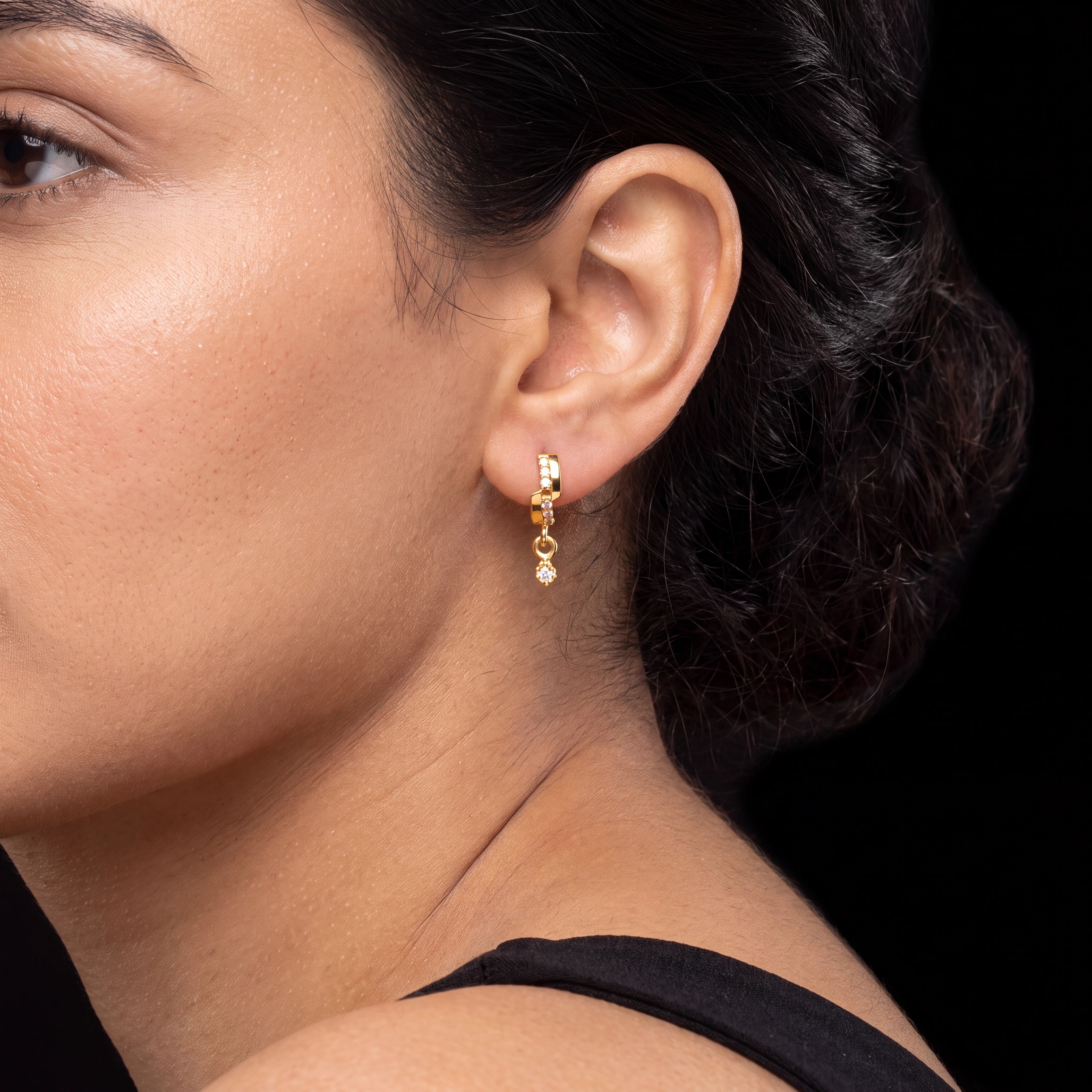 Stone Hoop Earring with stone drop PSRHST67W-001