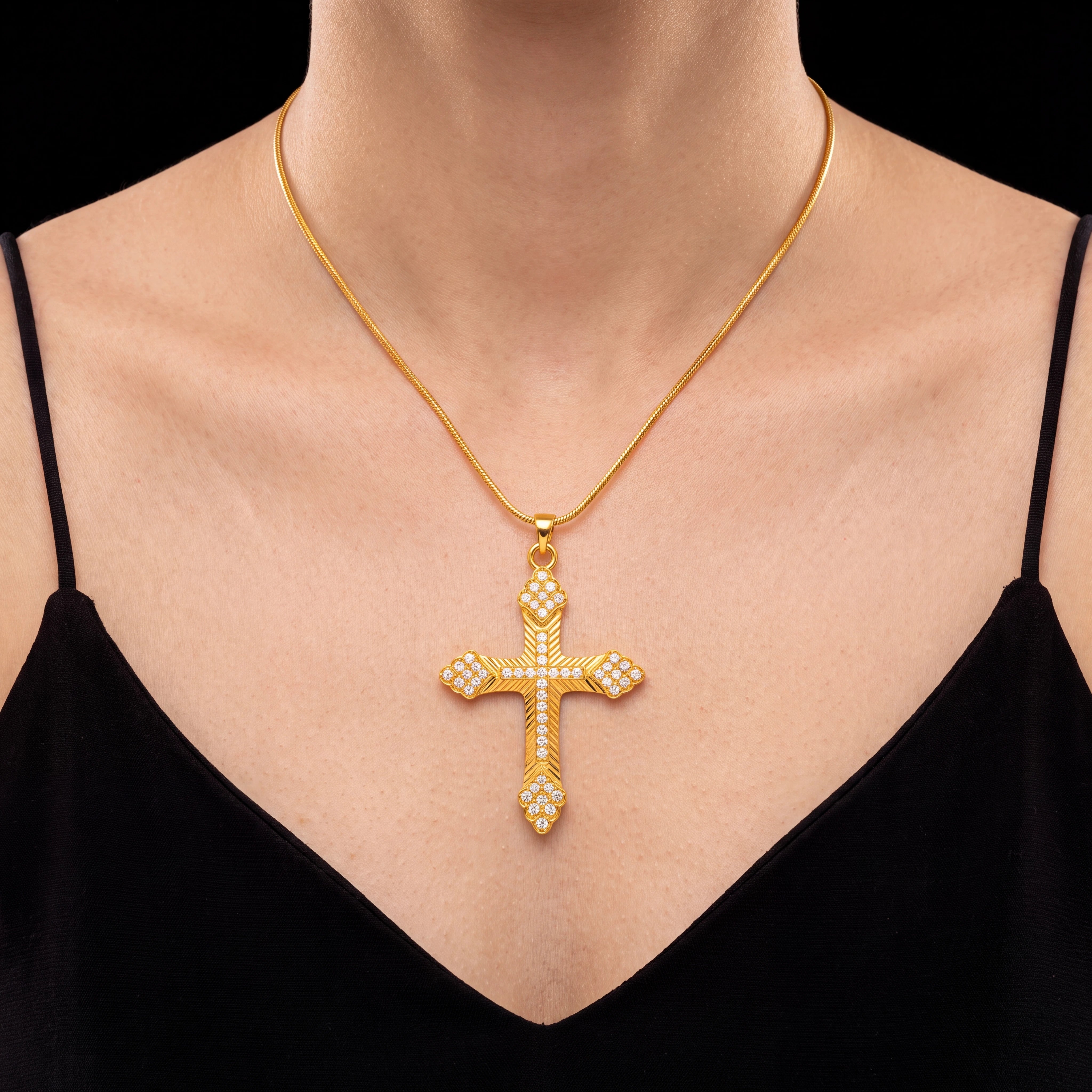 Stone Cross Pendant with Diamond Edges PSLT1W-002