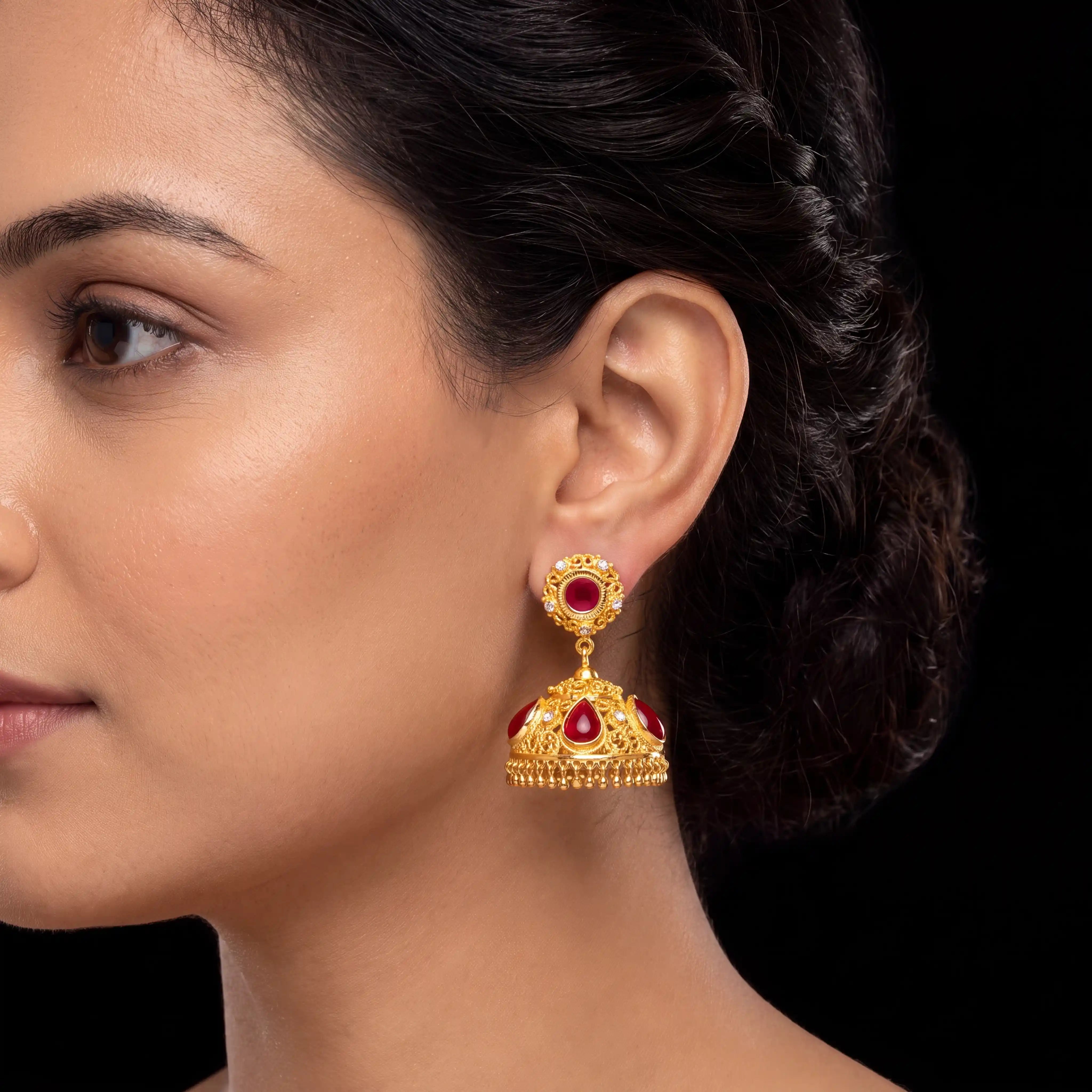 Palakka Red Stone Jimika Earring  PSPKJSTRX23-095