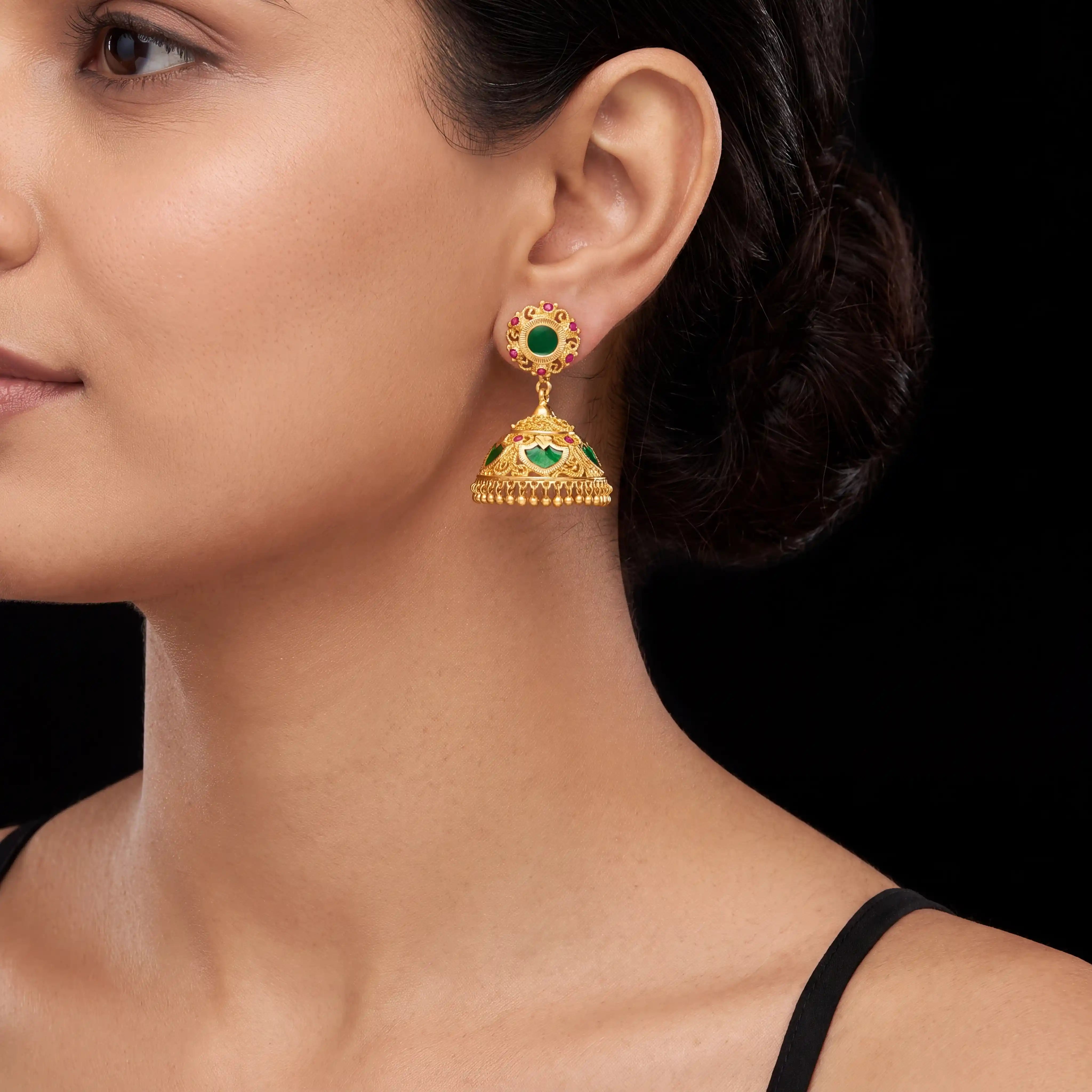 Palakka Green Stone Jimika Earring PSPKJSTPG13-095