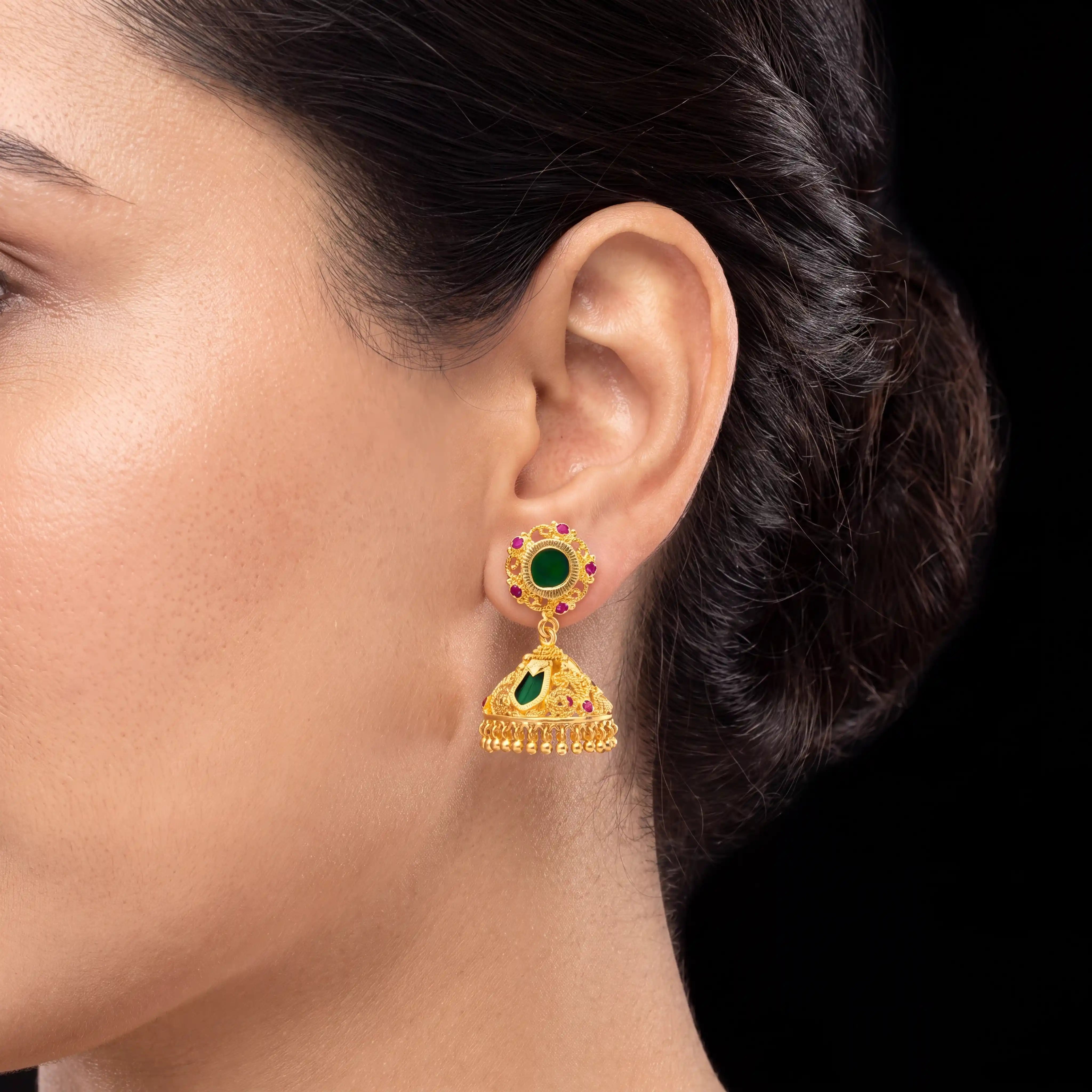 Palakka Green Stone Jimika Earring PSPKJSTNG33-094