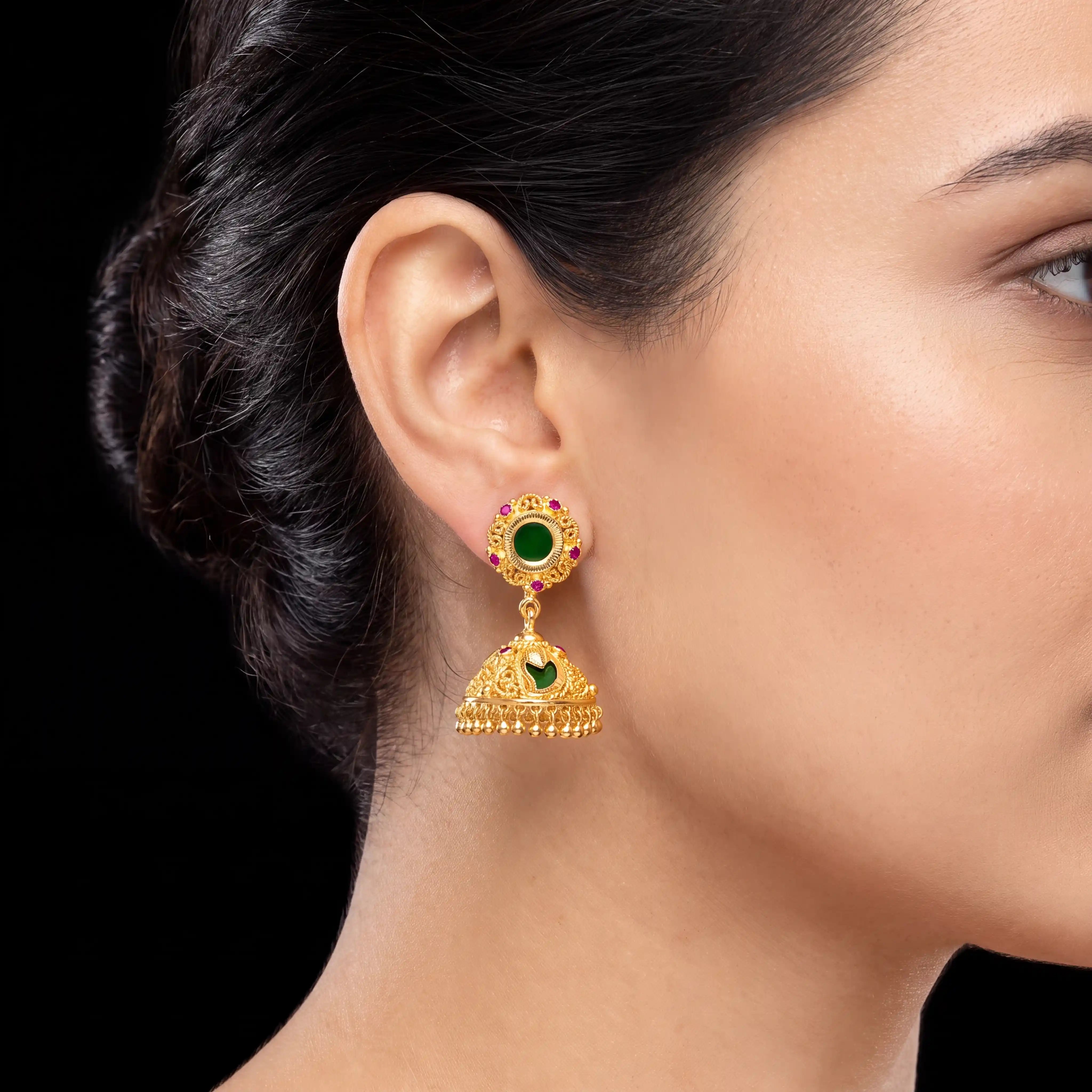 Palakka Green Stone Jimika Earring PSPKJSTMG38-094