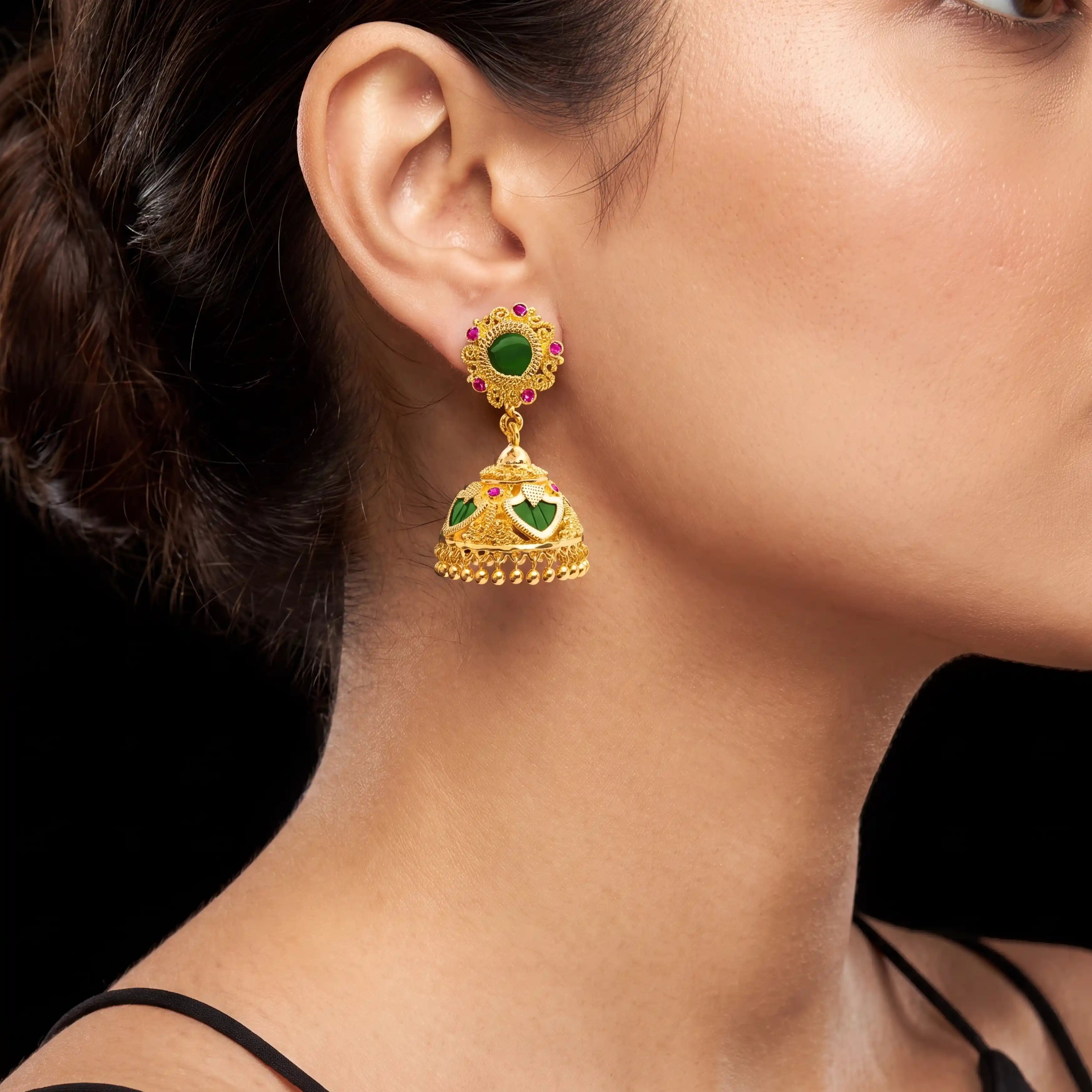 24K Gold-Plated Eden Stone Jhumka Earrings | 50X Thicker Coating