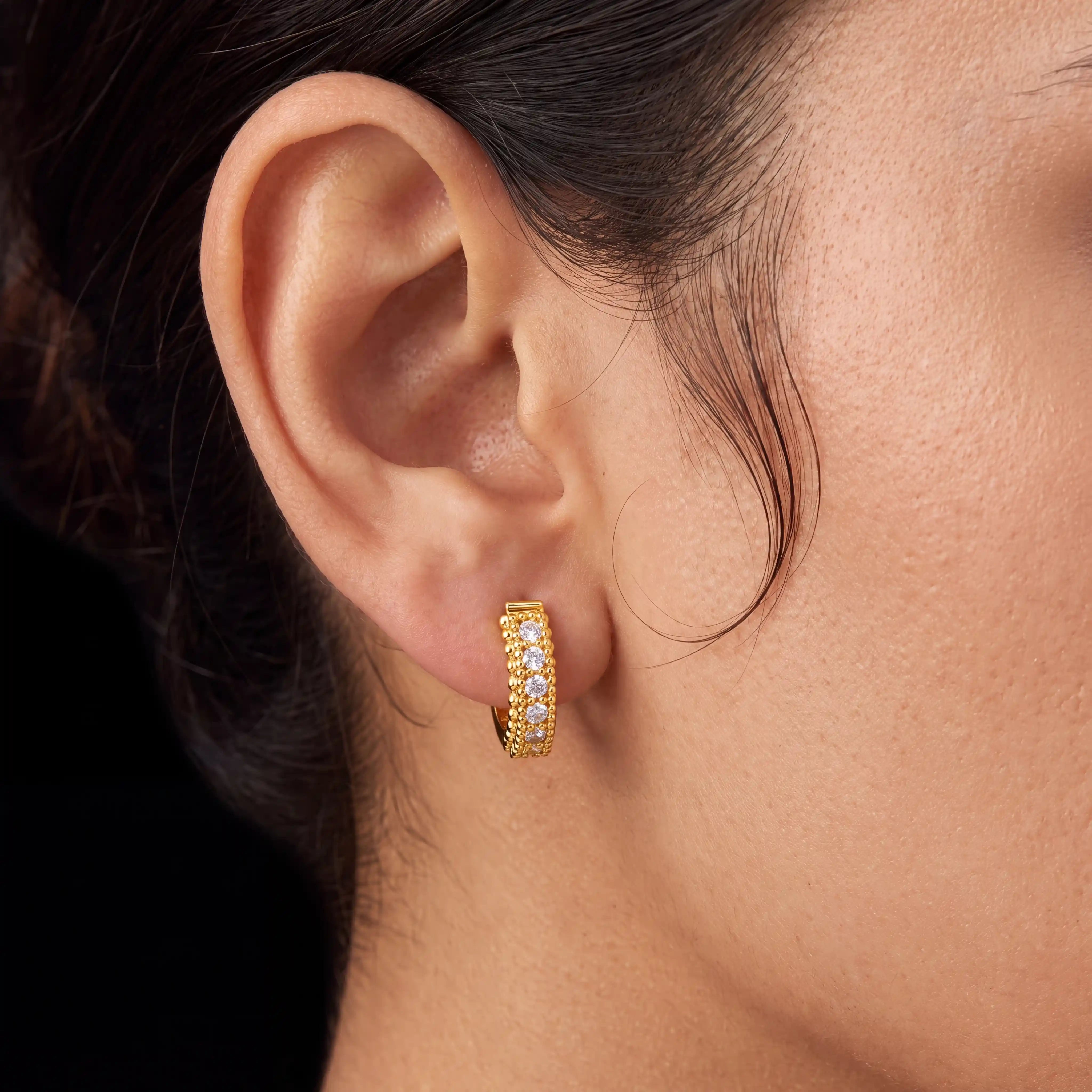 22K Gold layered CZ Small Hoop Earring for Women PSRST8W-07