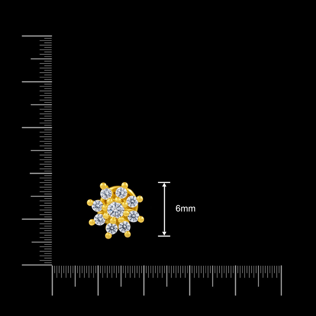 CZ Floret Cluster Round Stud Gold Layered
