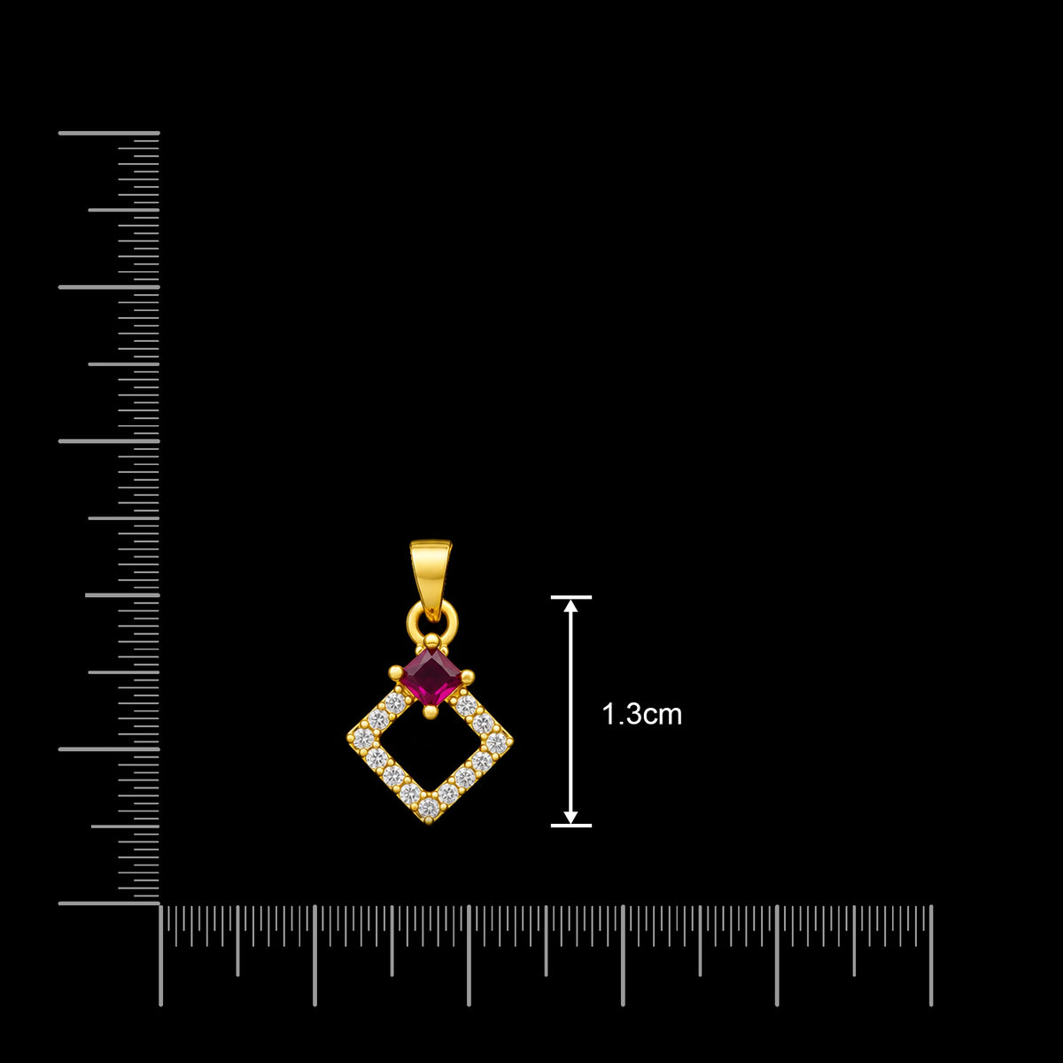 Premium Ruby Square Diamond Open Pendant Gold Layered