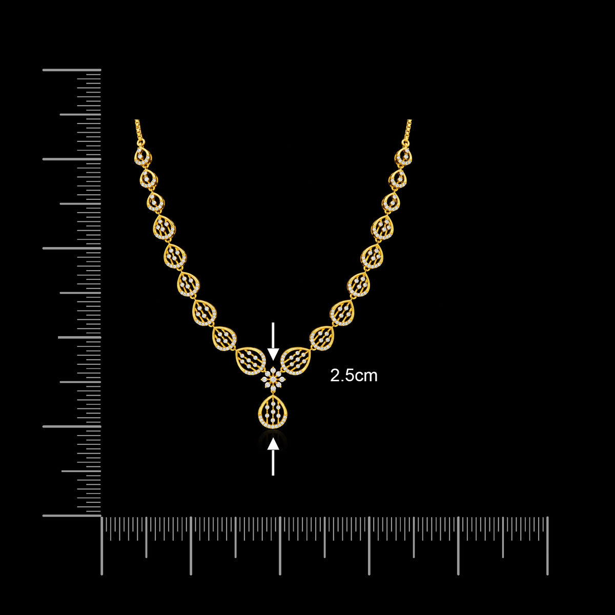 CZ Lattice Teardrop Floret Necklace Set Short Gold Layered