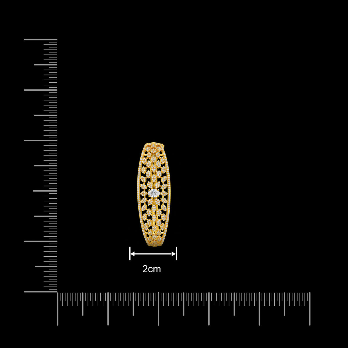 Premium CZ Lattice Leaf Solitaire Openable Bracelet Gold Layered