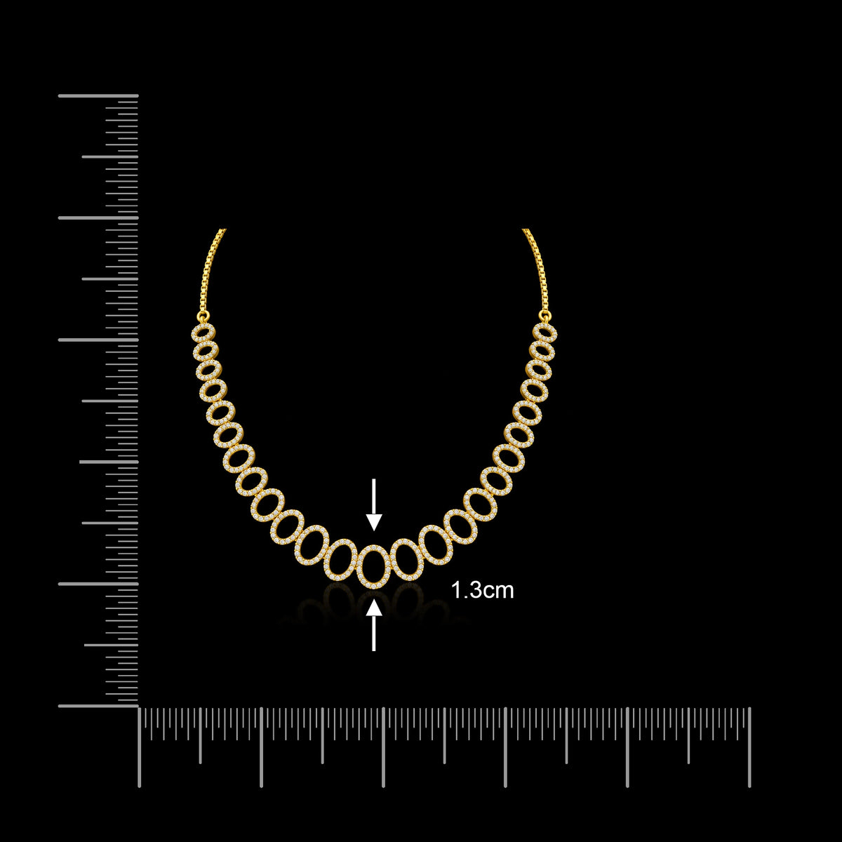 CZ Oval Link Graduated Necklace Set Short Gold Layered