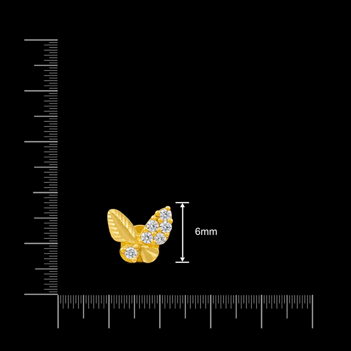 Butterfly Diamond Cut Wing Stud Gold Layered