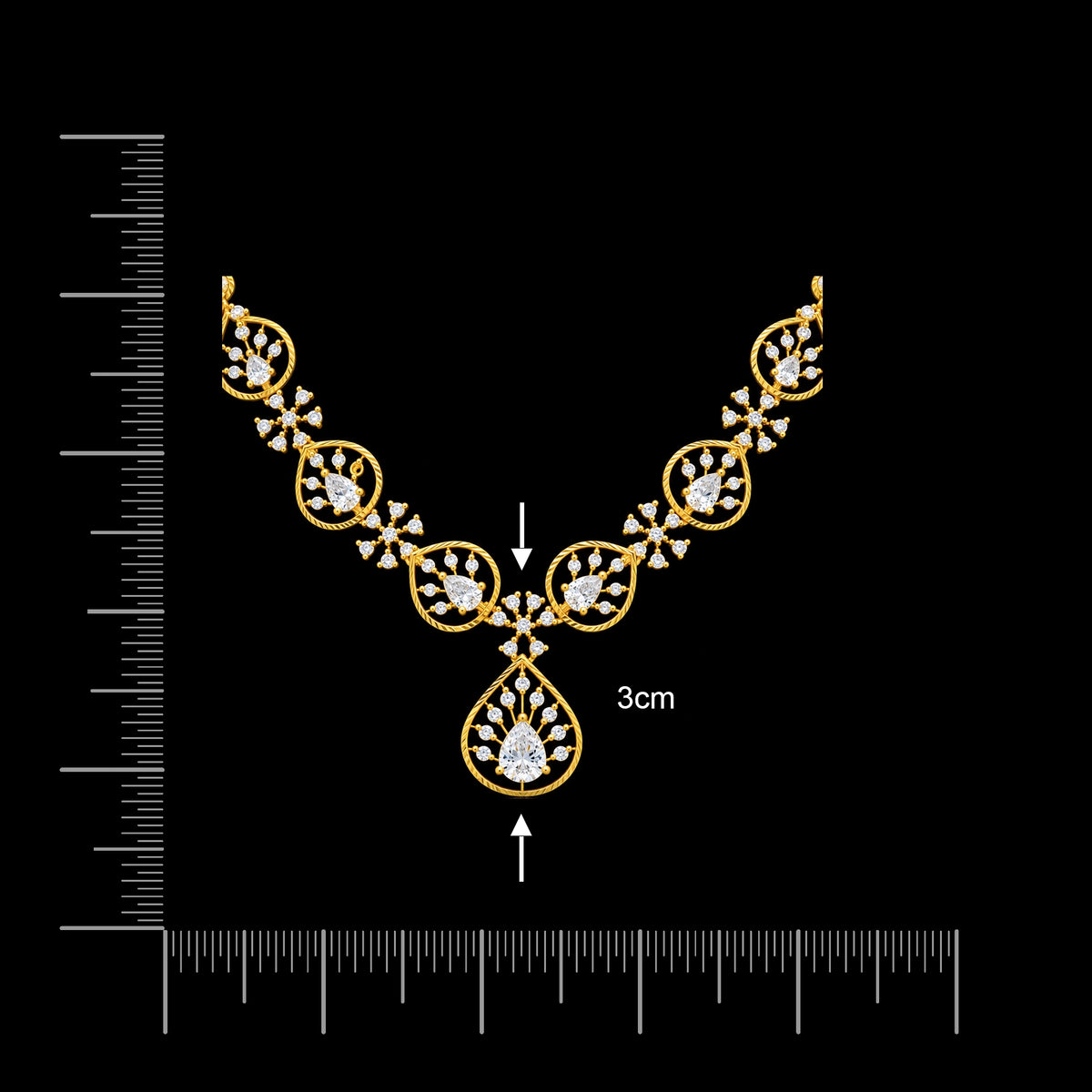 Premium CZ Rope Hoop Pear Drop Necklace Gold Layered