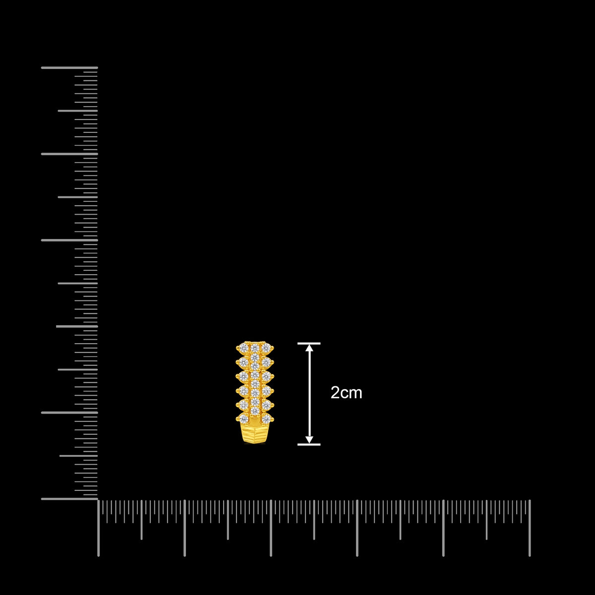Triple Row Stone Ribbed Base Huggie Stud Gold Layered