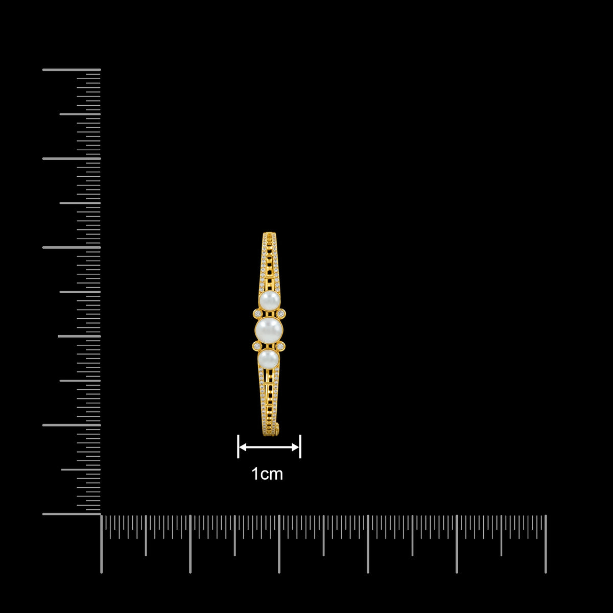 Premium Pearl Triple Bezel CZ Openable Bracelet Gold Layered