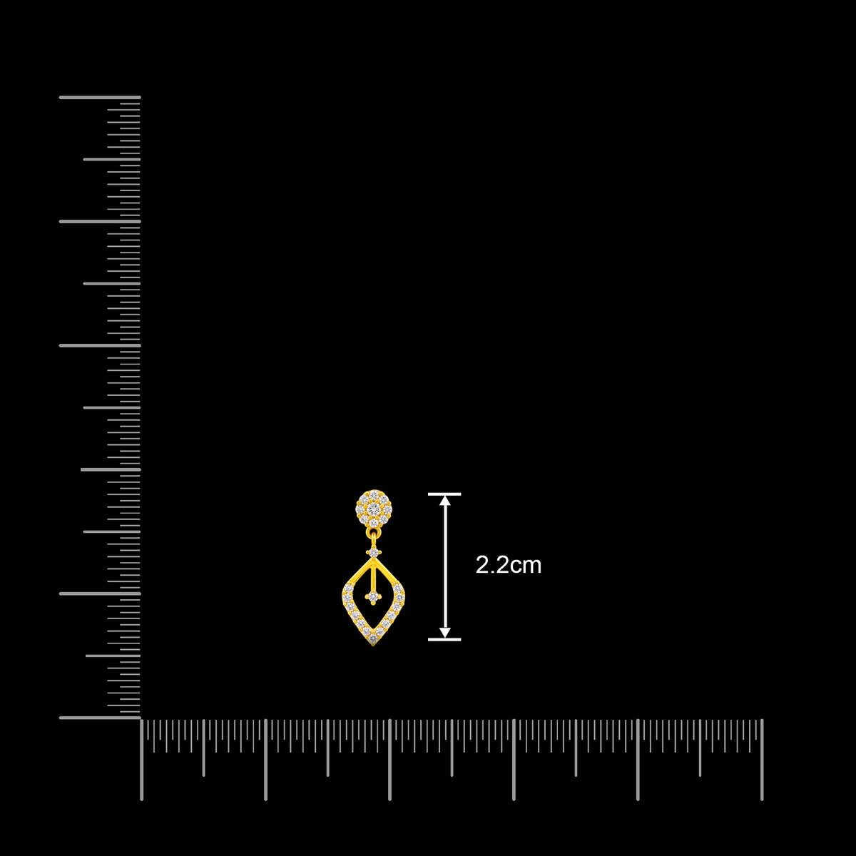 CZ Floret Open Leaf Drop Hanging Stud Gold Layered