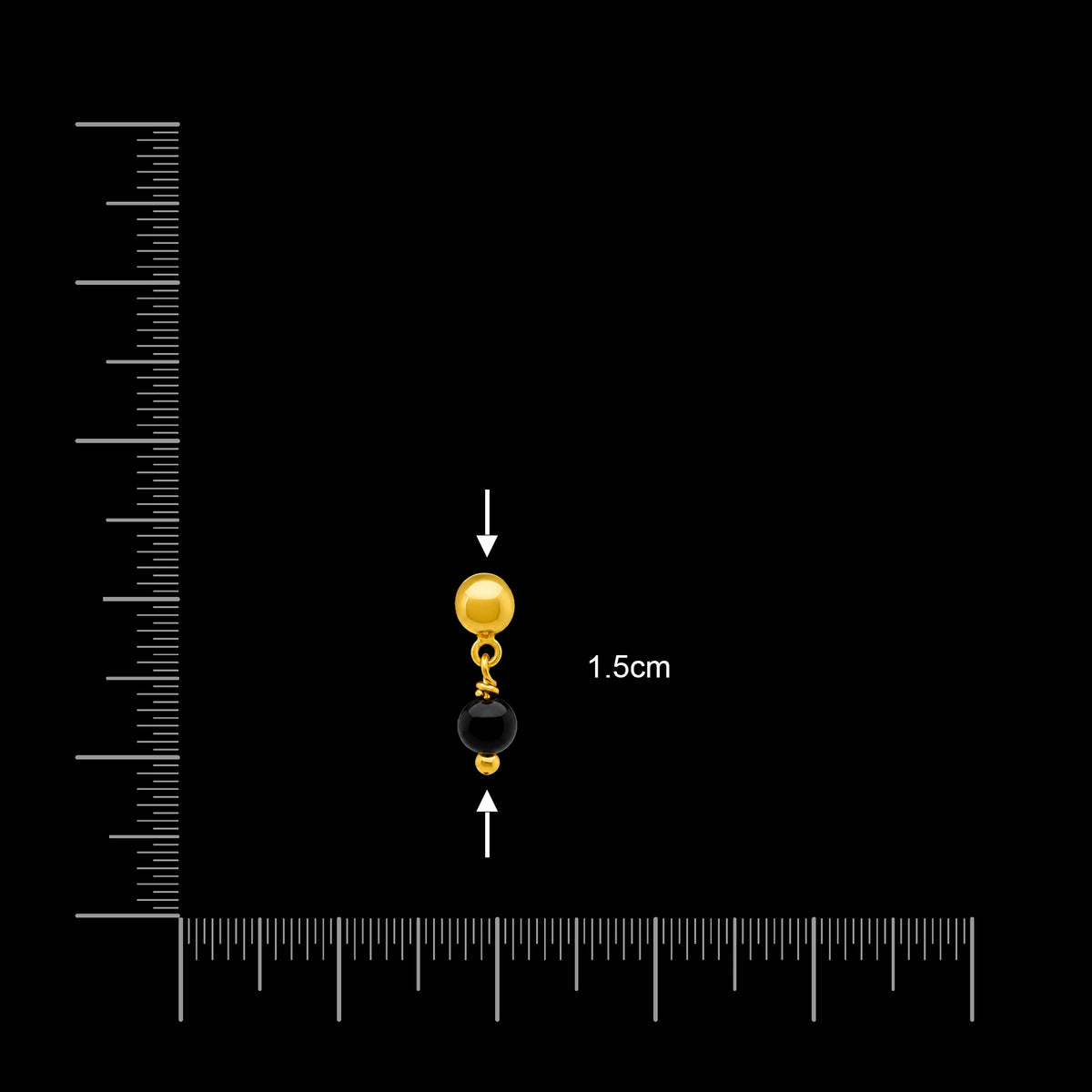 Black Bead Ball Drop Hanging Stud Gold Layered