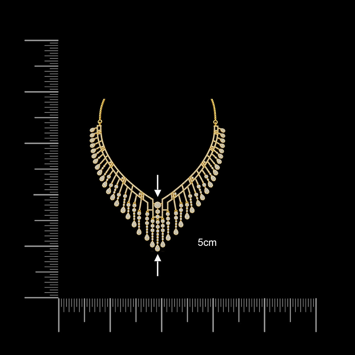 CZ Lattice Teardrop Fringe Necklace Set Short Gold Layered