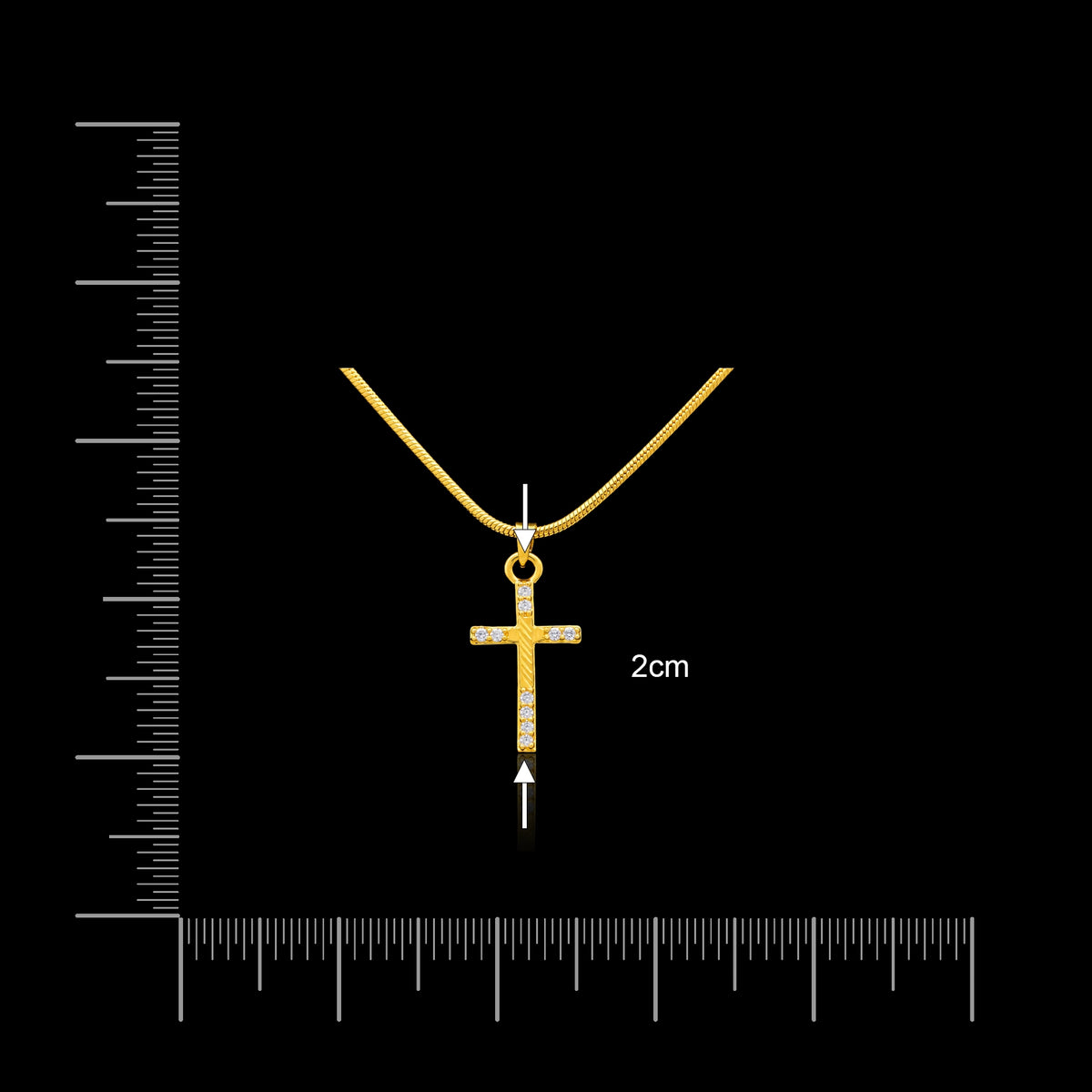 CZ Diagonal Rail Cross Pendant with Chain Gold Layered